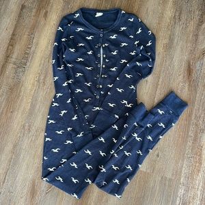 🌙 Hollister Navy Logo Thermal Onesie Pajamas – Cozy Loungewear